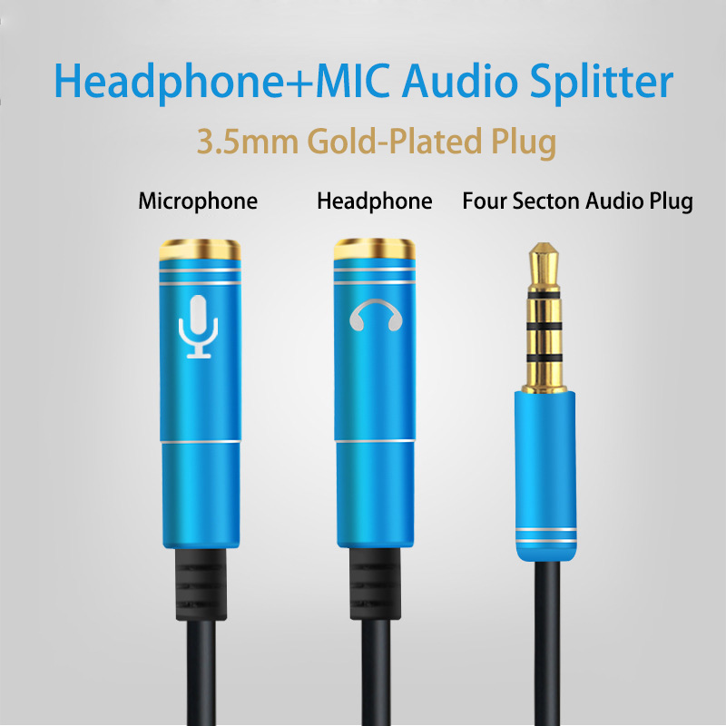 Cable Adaptador 3.5mm 2 Jack 1 Plug gamer mic fonos azul - Imagen 2