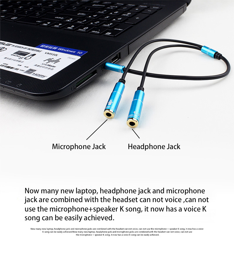 Cable Adaptador 3.5mm 2 Jack 1 Plug gamer mic fonos azul - Imagen 3